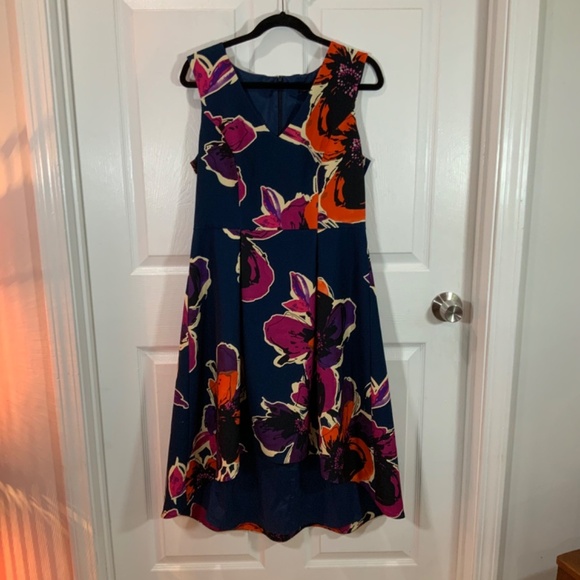 Trina Turk Fitzgerald Blue Floral Sleeveless High Low Dress Size 10 - Picture 9 of 9